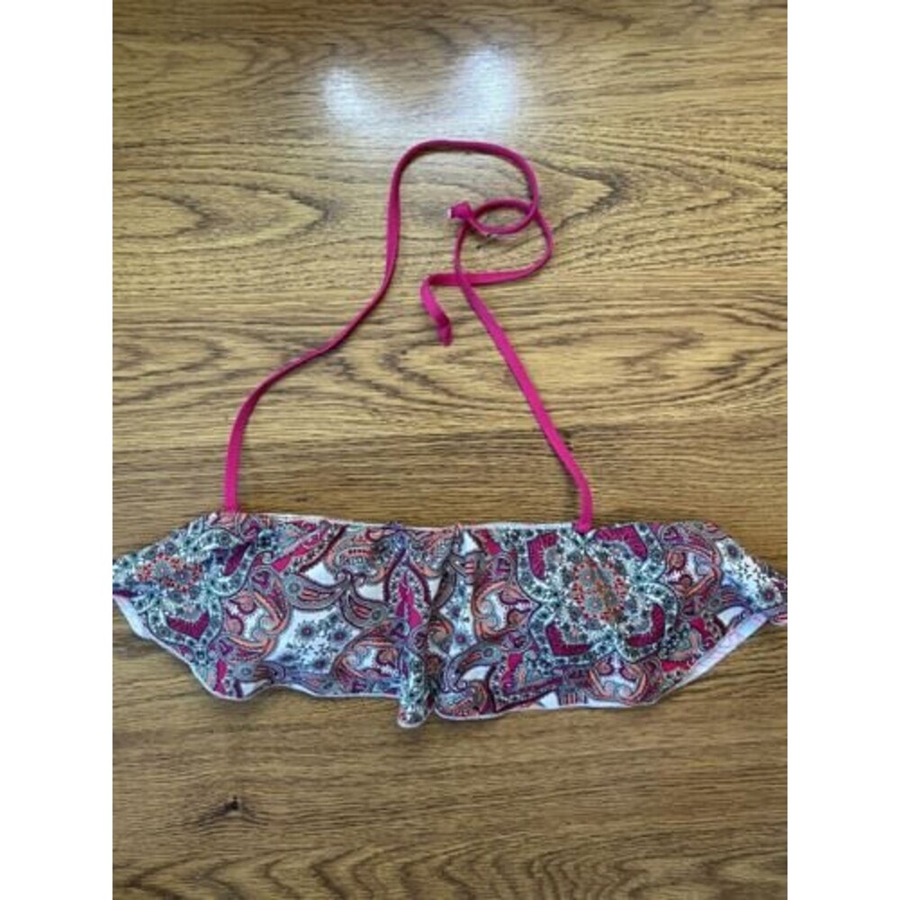 Eidon Womens Swimsuit Bikini Padded Bandeau Flounce Paisley Size Medium